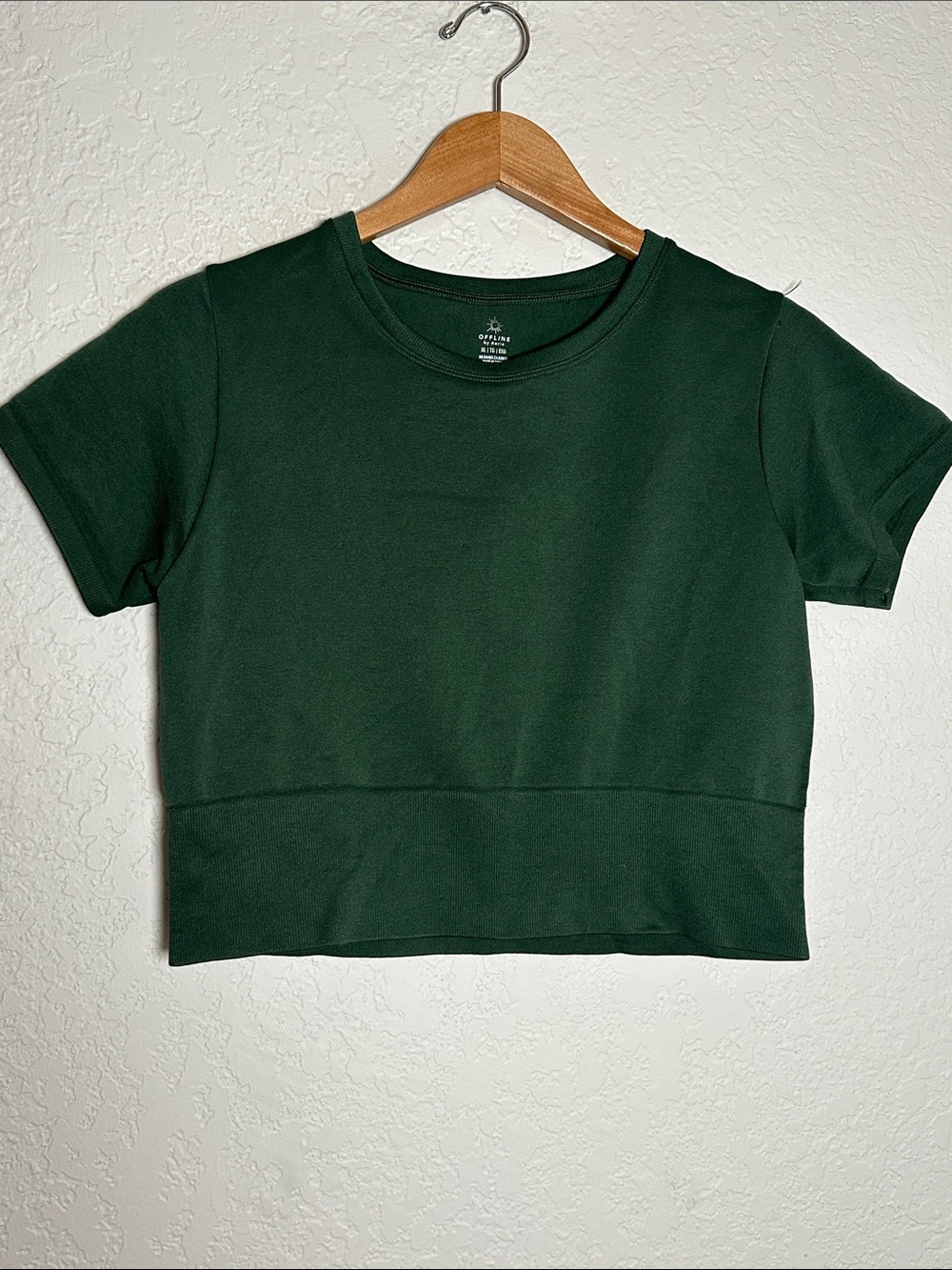 NEW offline aerie Forest Green Short Sleeve Crop Top Casual Athleisure Size XL